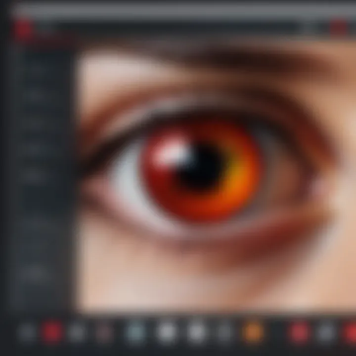 Screenshot of a popular app interface for red eye correction