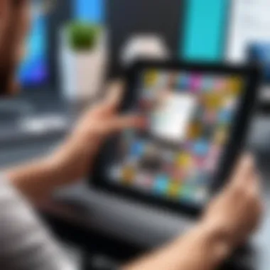 User Editing Video with Stickers on Tablet A user creatively editing a video with stickers on a tablet