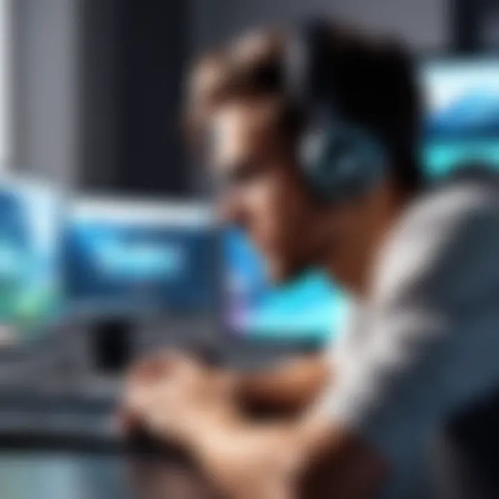 A thoughtful gamer reviewing recorded gameplay footage on a laptop.