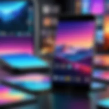 A modern smartphone displaying a vibrant, customizable wallpaper