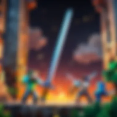Sword Combat in Minecraft An intense combat scene featuring a player using a sword against a mob in the game.