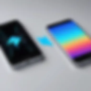 Two smartphones side by side with data transfer arrows