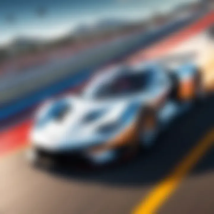 A dynamic scene of a sports car in slow motion on a racetrack