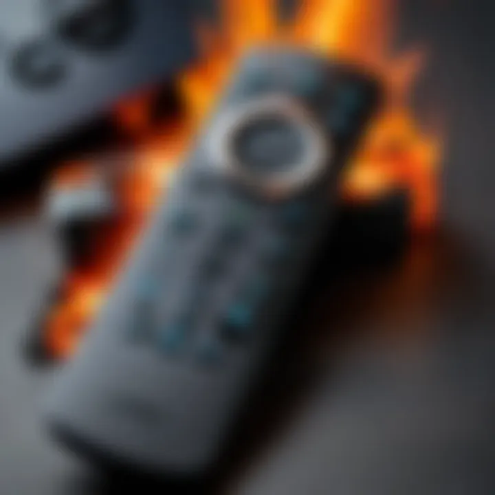 Close-up of a broken Fire TV remote showing unresponsive buttons