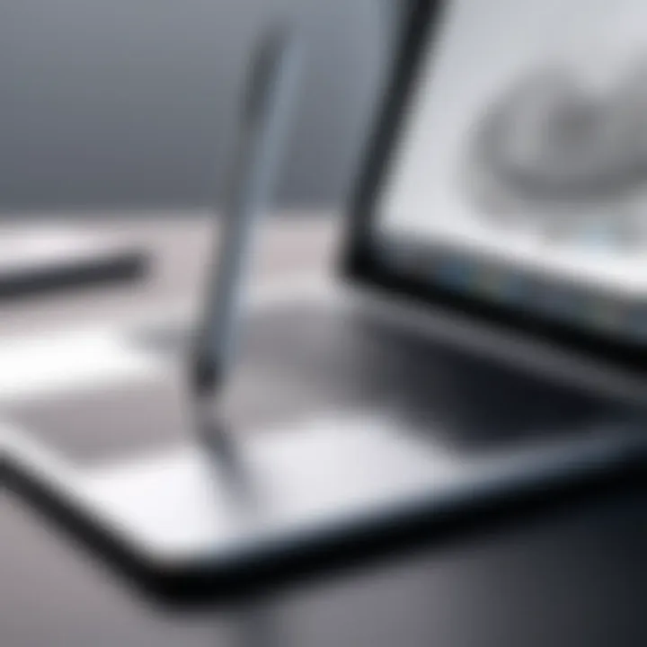 Close-up of a stylus on a MacBook screen illustrating a drawing